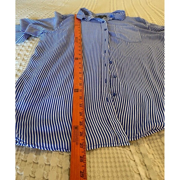 Grand & Greene Button Down Blouse Plus Size XL Blue White Stripes Collar Pocket - Picture 10 of 10